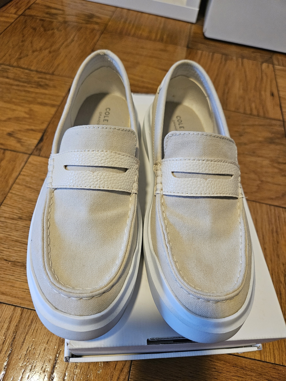 Cole Haan Women’s Cream Canvas Penny Loafers